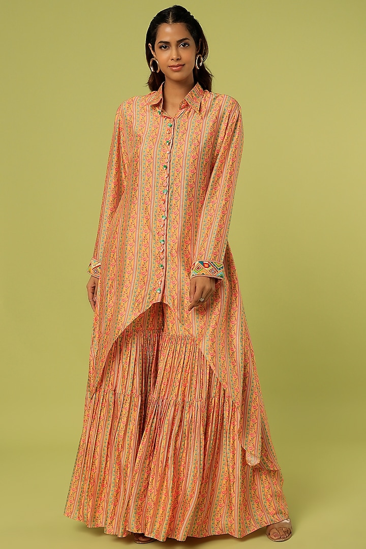 Orange Printed Sharara Set by Label Anushree at Pernia's Pop Up Shop