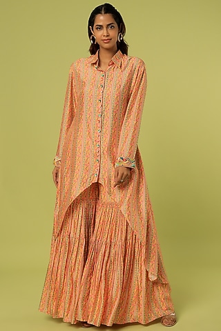 Orange Printed Sharara Set by Label Anushree
