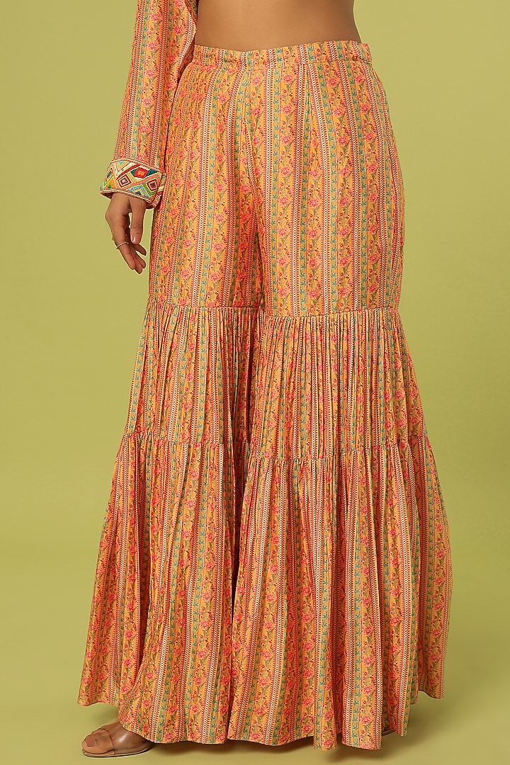 Orange Printed Party Wear Sharara Set by Label Anushree at Pernia's Pop Up Shop