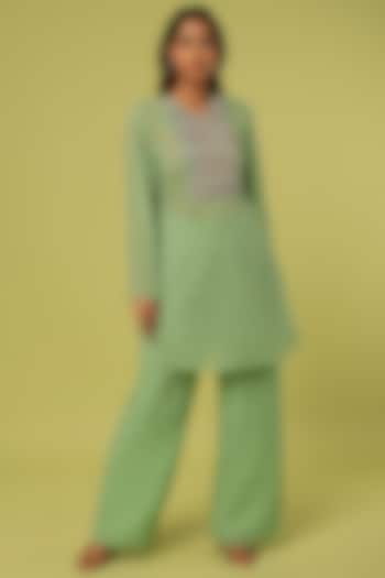 Sage Green Embroidered Tunic Set by Label Anushree at Pernia's Pop Up Shop