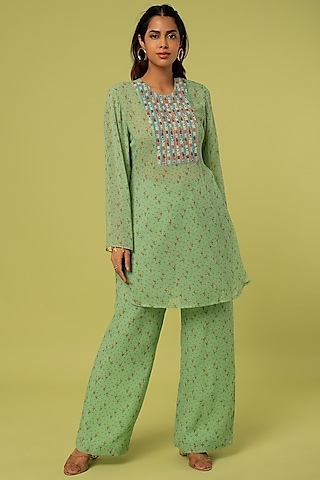 Sage Green Embroidered Tunic Set by Label Anushree