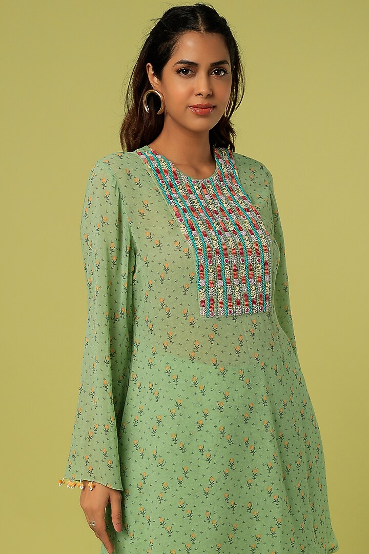 Sage Green Embroidered Tunic Set by Label Anushree at Pernia's Pop Up Shop