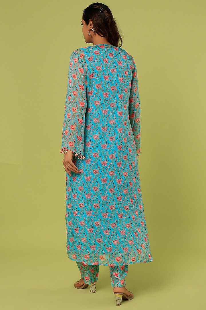Blue Embroidered Tunic Set by Label Anushree at Pernia's Pop Up Shop
