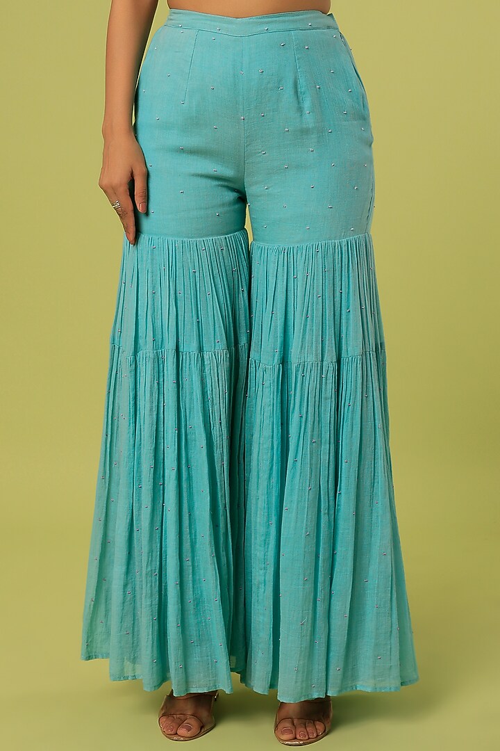 Blue Organza Printed Cape Set by Label Anushree at Pernia's Pop Up Shop