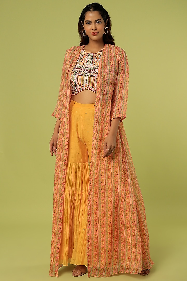 Mustard Printed Cape Set by Label Anushree at Pernia's Pop Up Shop