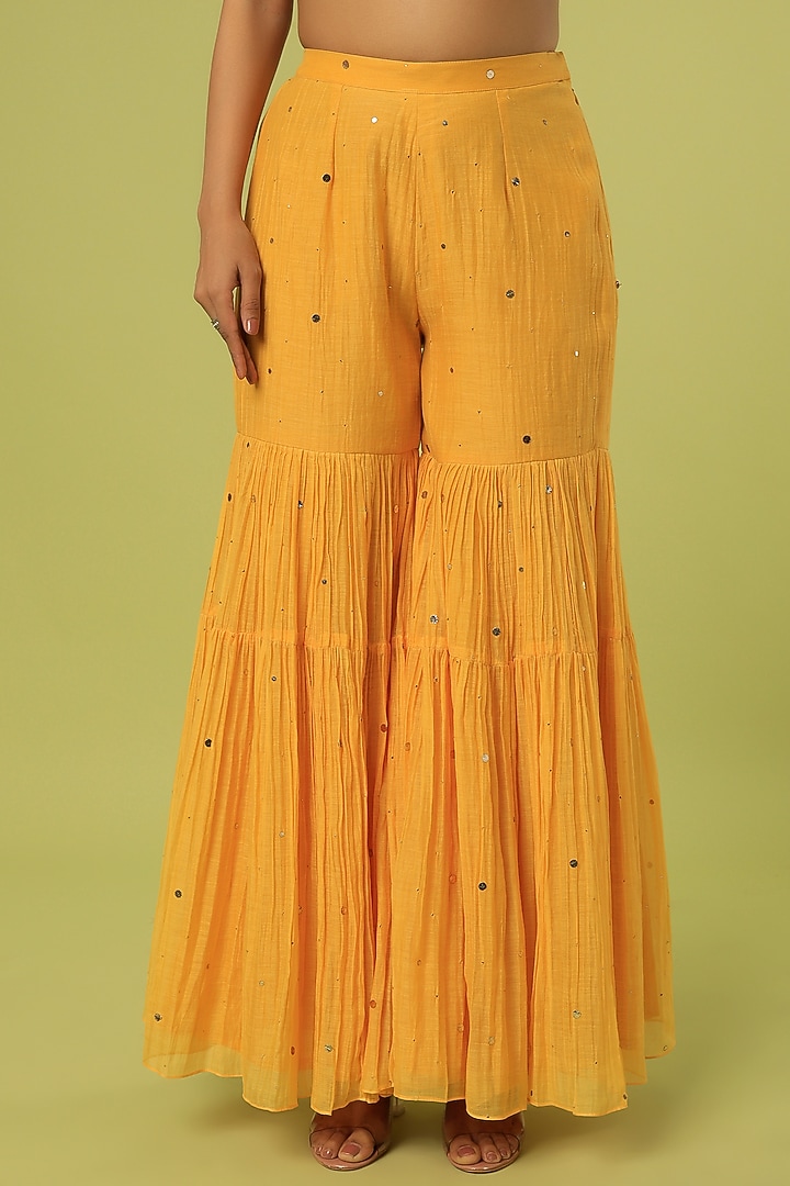 Mustard Printed Cape Set by Label Anushree at Pernia's Pop Up Shop