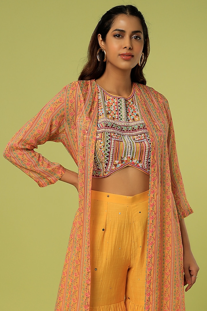 Mustard Printed Cape Set by Label Anushree at Pernia's Pop Up Shop