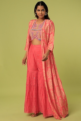 Coral Printed Cape Set by Label Anushree
