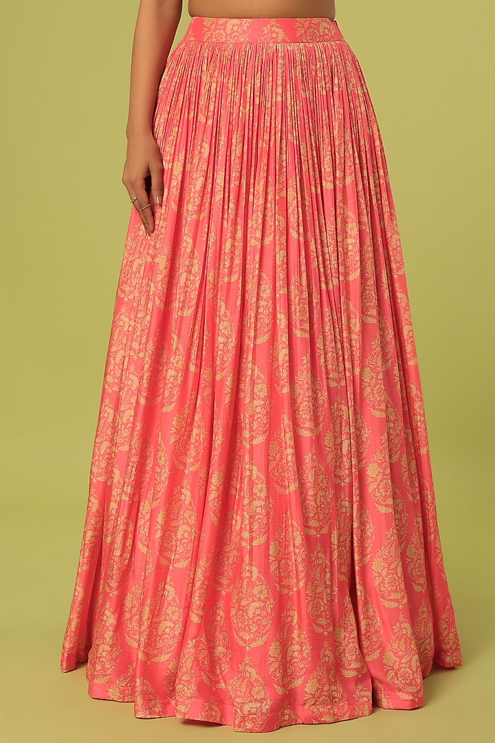 Coral Pink Printed Skirt Set by Label Anushree at Pernia's Pop Up Shop