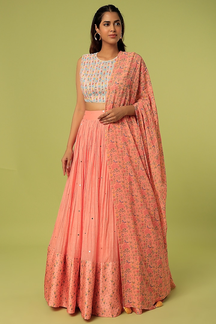 Pink Georgette Wedding Lehenga Set by Label Anushree at Pernia's Pop Up Shop