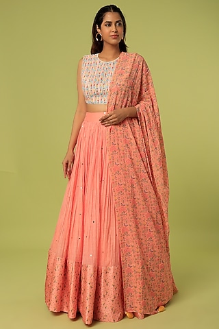 Pink Georgette Lehenga Set by Label Anushree