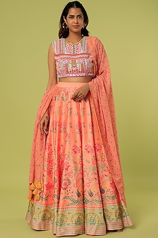 Pink Printed Lehenga Set by Label Anushree