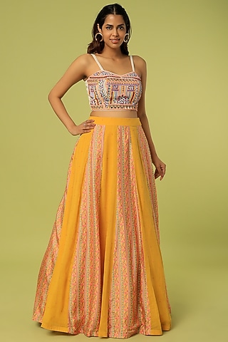 Mustard Printed Skirt Set by Label Anushree