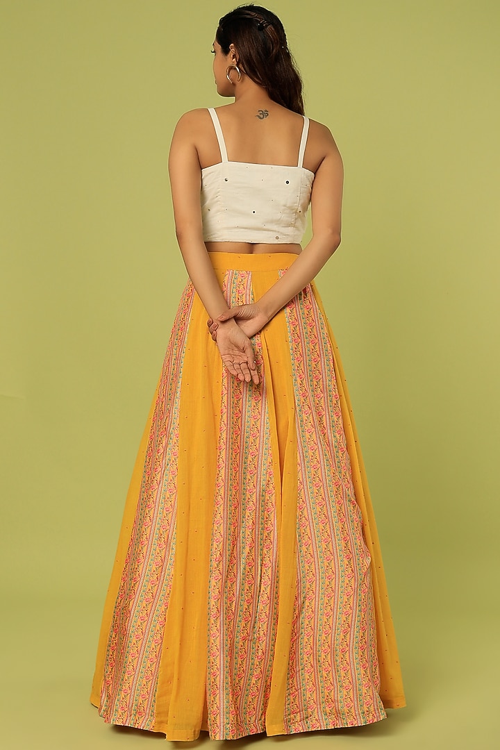 Mustard Printed Skirt Set by Label Anushree at Pernia's Pop Up Shop