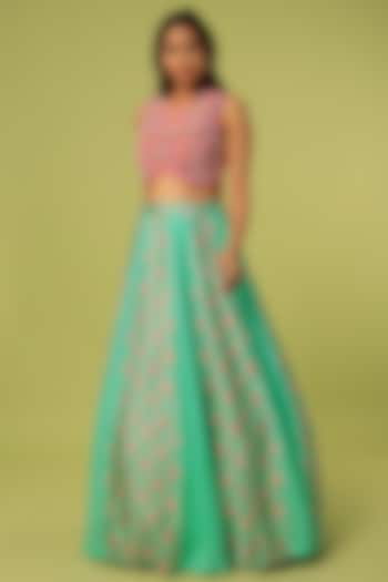 Green Printed Skirt Set by Label Anushree at Pernia's Pop Up Shop