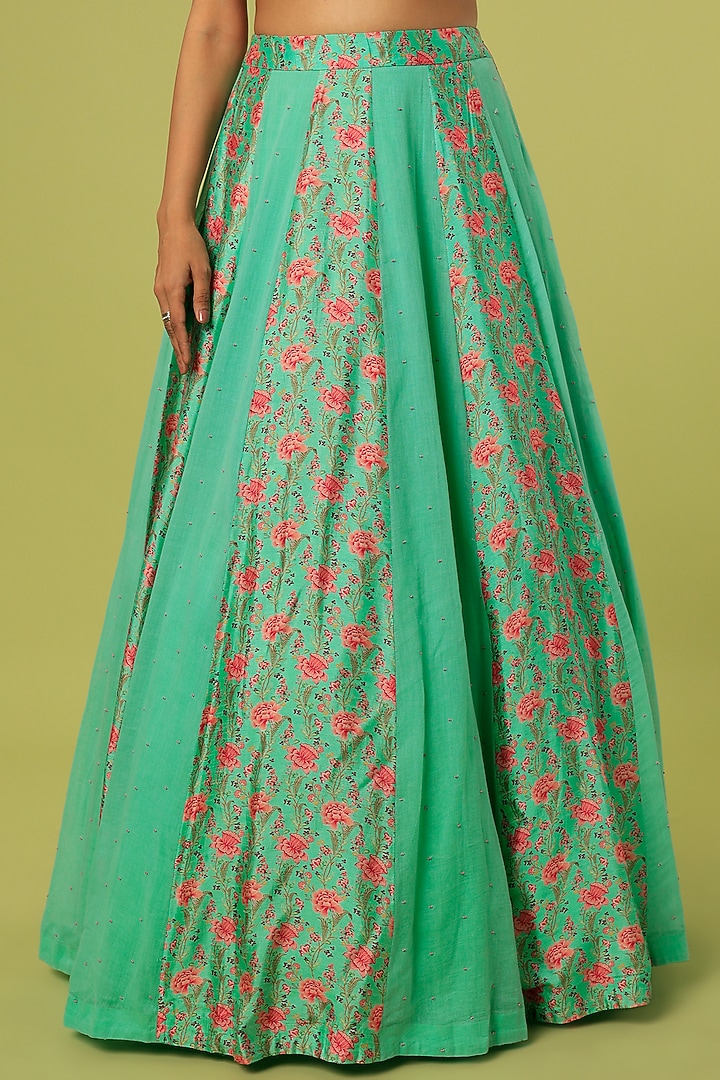 Green Printed Skirt Set by Label Anushree at Pernia's Pop Up Shop