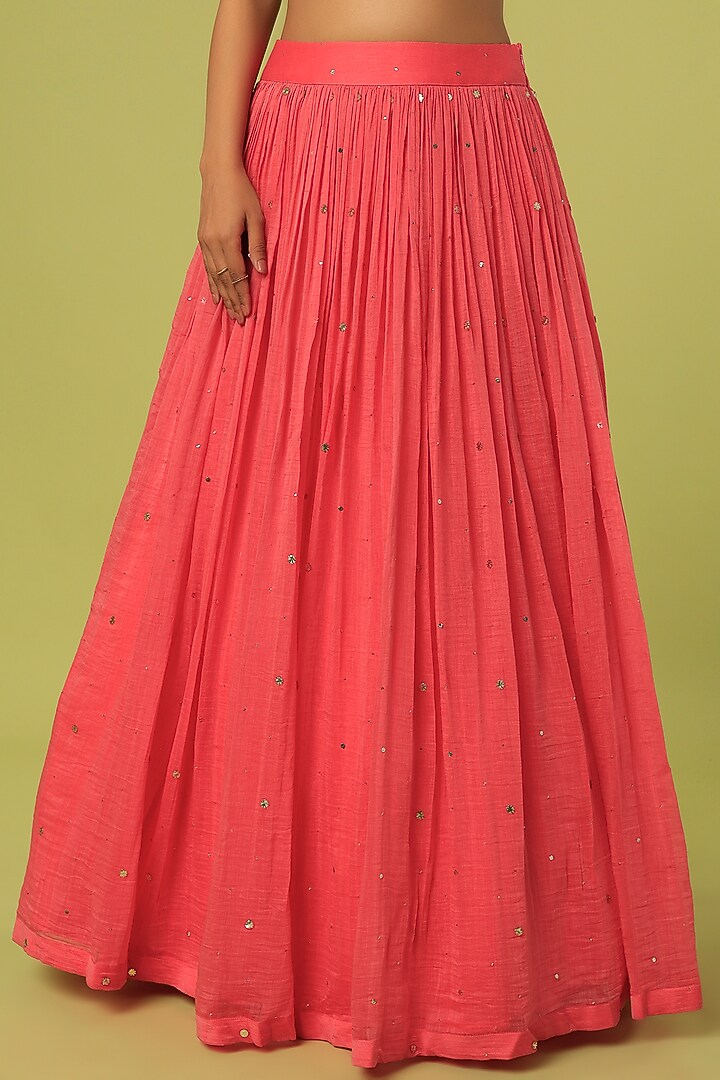 Coral Pink Silk Skirt Set by Label Anushree at Pernia's Pop Up Shop