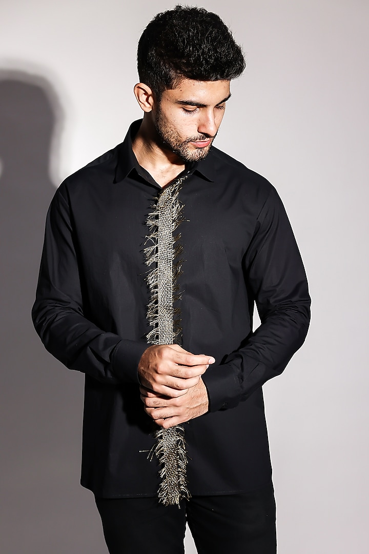 Black Hand Embroidered Shirt Design by DiyaRajvvir Men at Pernia's Pop Up  Shop 2024