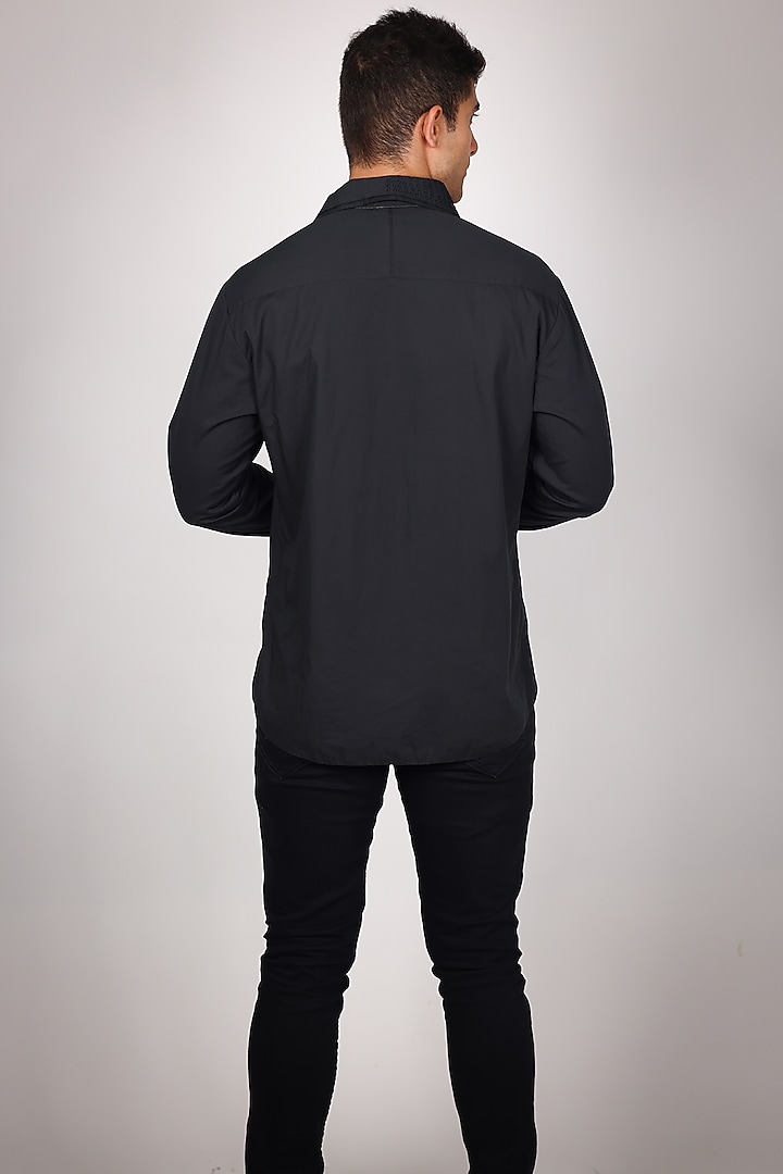 Black Pure Poplin Hand Embroidered Party Wear Shirt by Arya Giri Men at Pernia's Pop Up Shop