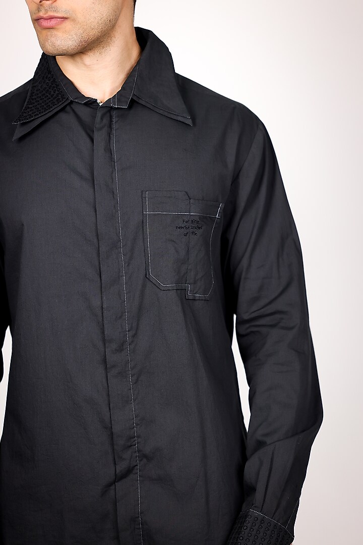 Black Pure Poplin Hand Embroidered Party Wear Shirt by Arya Giri Men at Pernia's Pop Up Shop