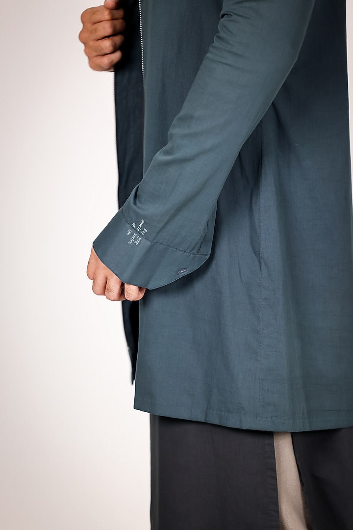 Blue Pure Mul & Crepe Hand Embroidered Jacket Set by Arya Giri Men at Pernia's Pop Up Shop