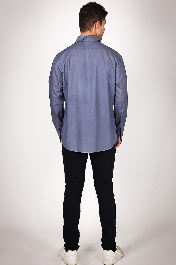 Blue Pure Mul Hand Embroidered Party Wear Shirt by Arya Giri Men at Pernia's Pop Up Shop