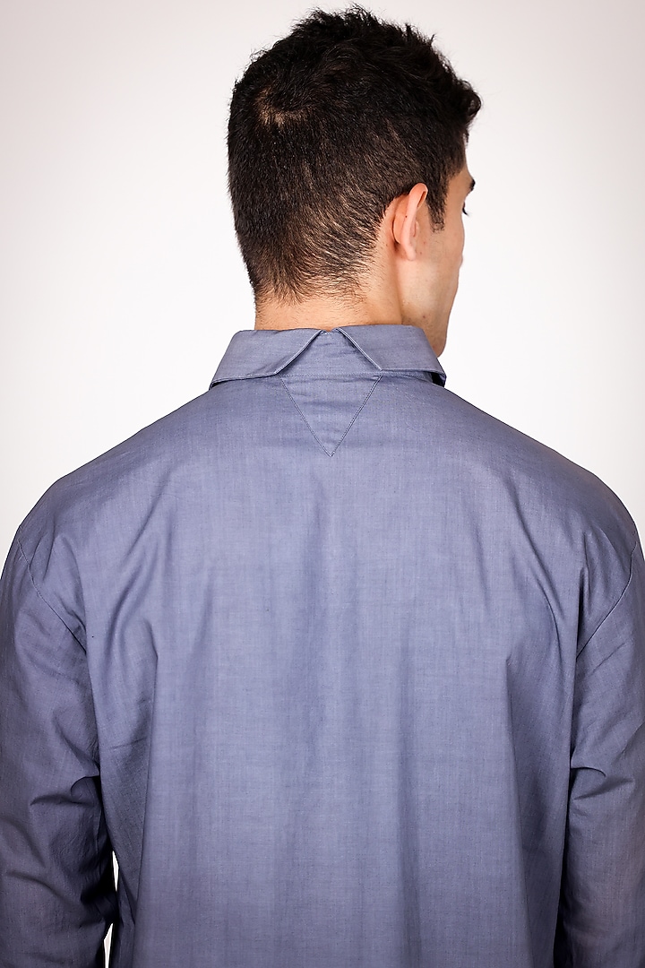 Blue Pure Mul Hand Embroidered Party Wear Shirt by Arya Giri Men at Pernia's Pop Up Shop