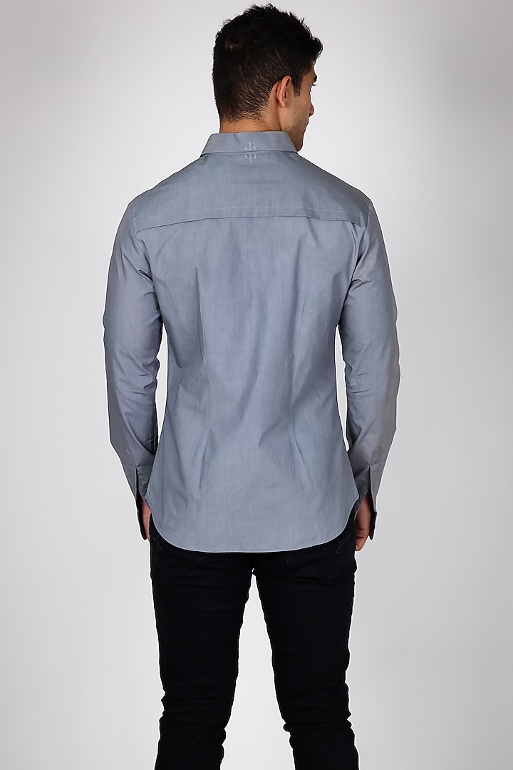 Grey Pure Poplin Hand Embroidered Summer Shirt by Arya Giri Men at Pernia's Pop Up Shop