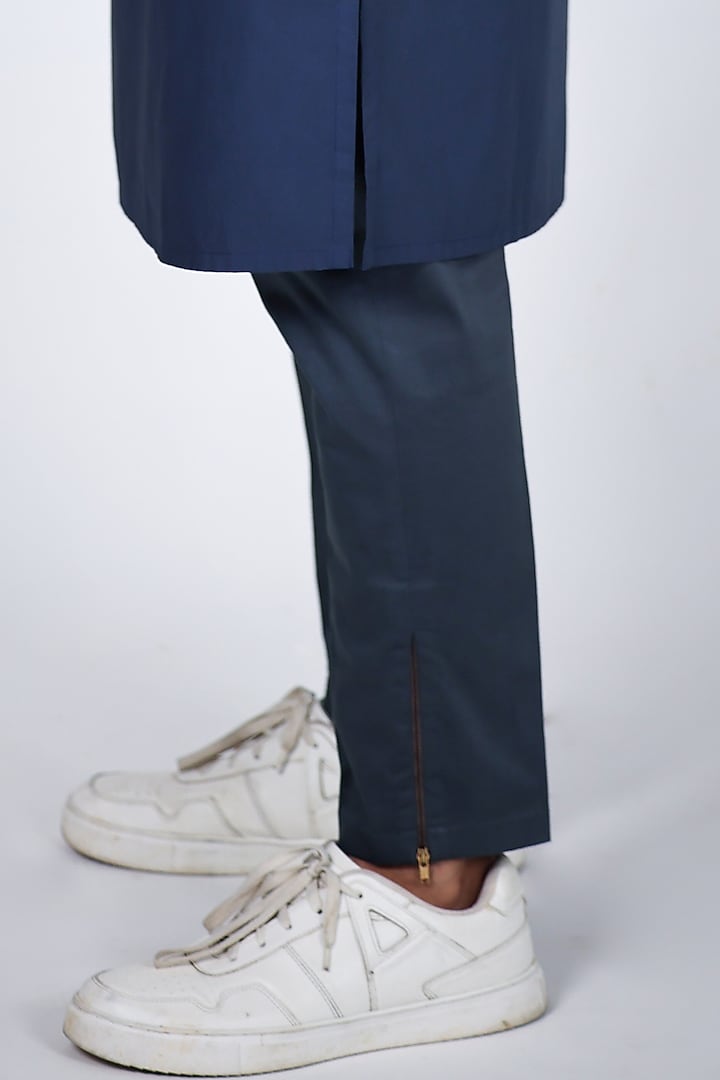 Blue Pure Poplin Hand Embroidered Shirt Kurta Set by Arya Giri Men at Pernia's Pop Up Shop