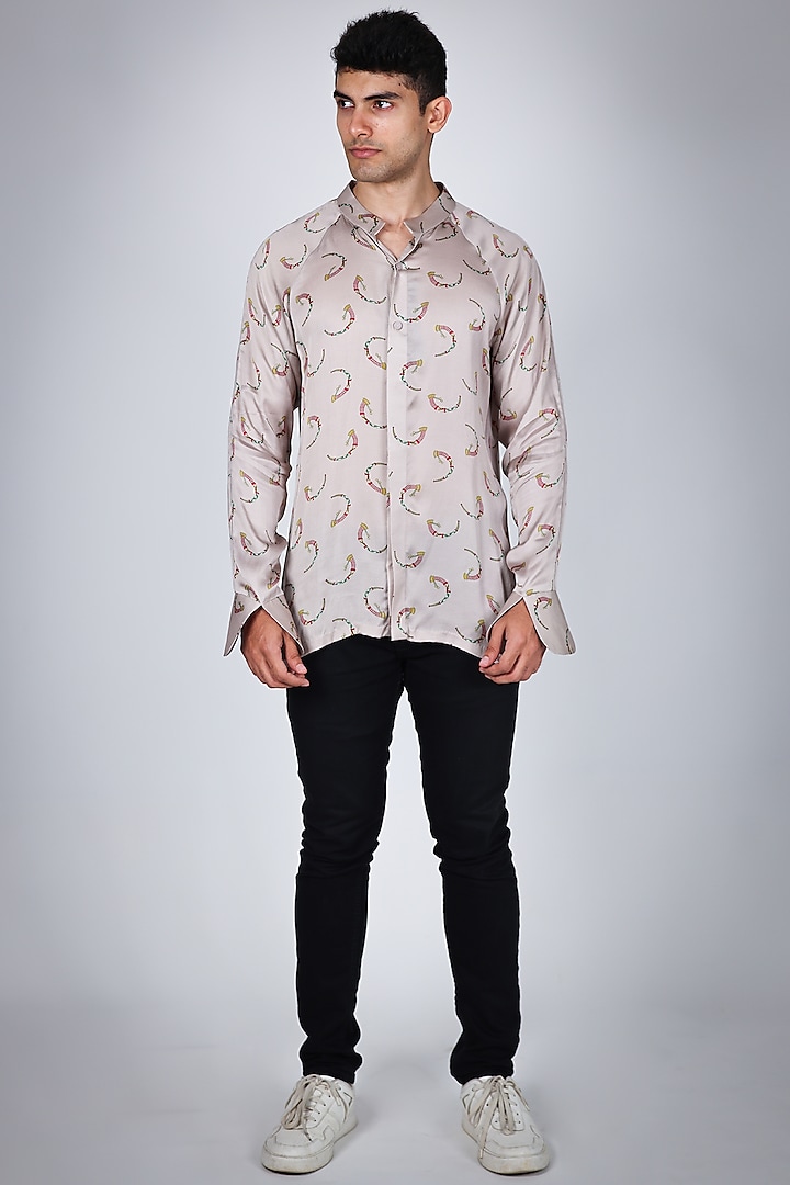 Ivory Satin Printed Shirt by Arya Giri Men