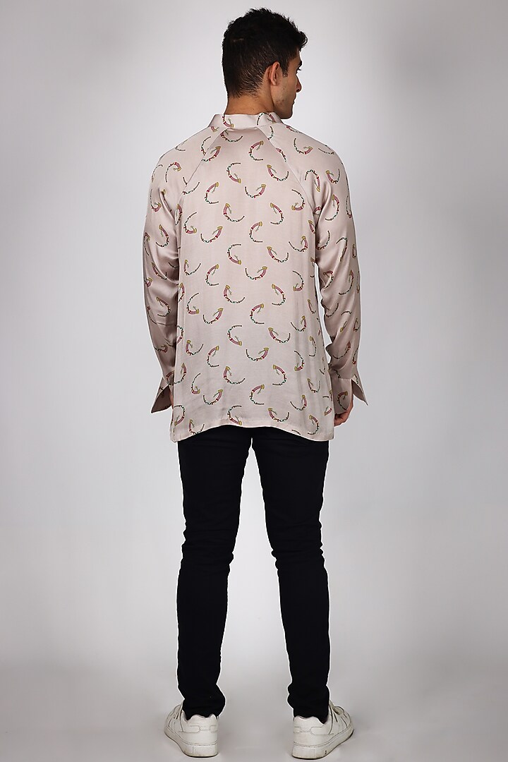 Ivory Satin Printed Party Wear Shirt by Arya Giri Men at Pernia's Pop Up Shop