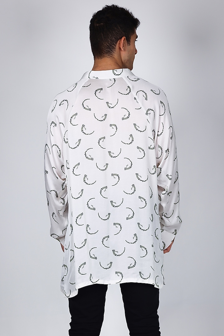 White Satin Printed Party Wear Shirt by Arya Giri Men at Pernia's Pop Up Shop