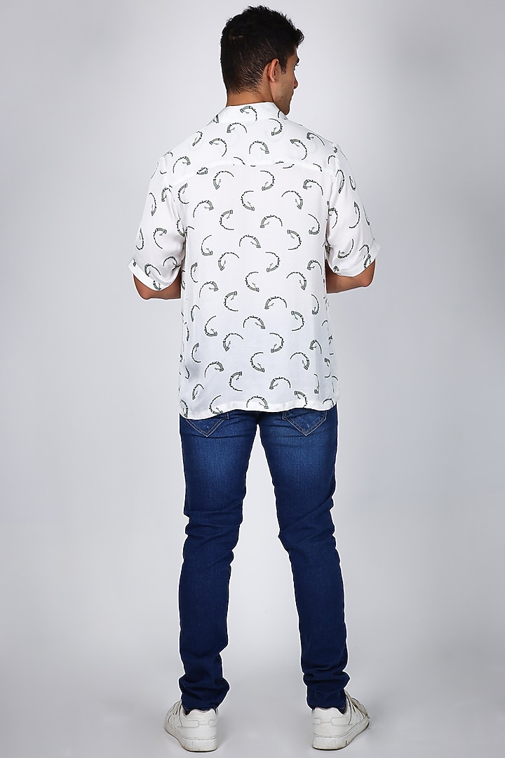 White Satin Printed Party Wear Shirt by Arya Giri Men at Pernia's Pop Up Shop