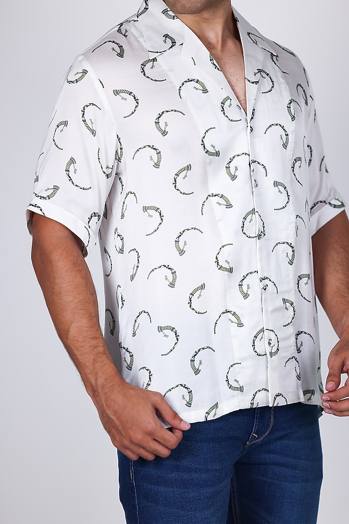 White Satin Printed Party Wear Shirt by Arya Giri Men at Pernia's Pop Up Shop