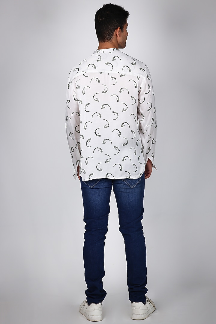 White Satin Printed Pintuck Party Wear Shirt by Arya Giri Men at Pernia's Pop Up Shop