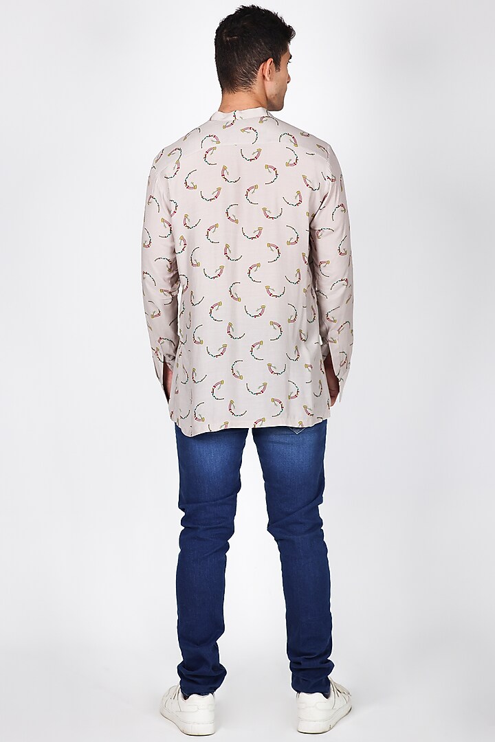 Ivory Satin Printed Party Wear Shirt by Arya Giri Men at Pernia's Pop Up Shop
