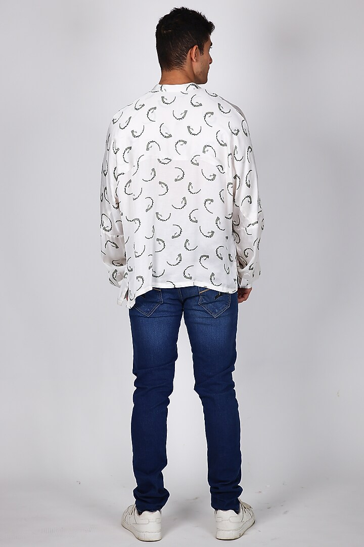 White Satin Printed Party Wear Shirt by Arya Giri Men at Pernia's Pop Up Shop