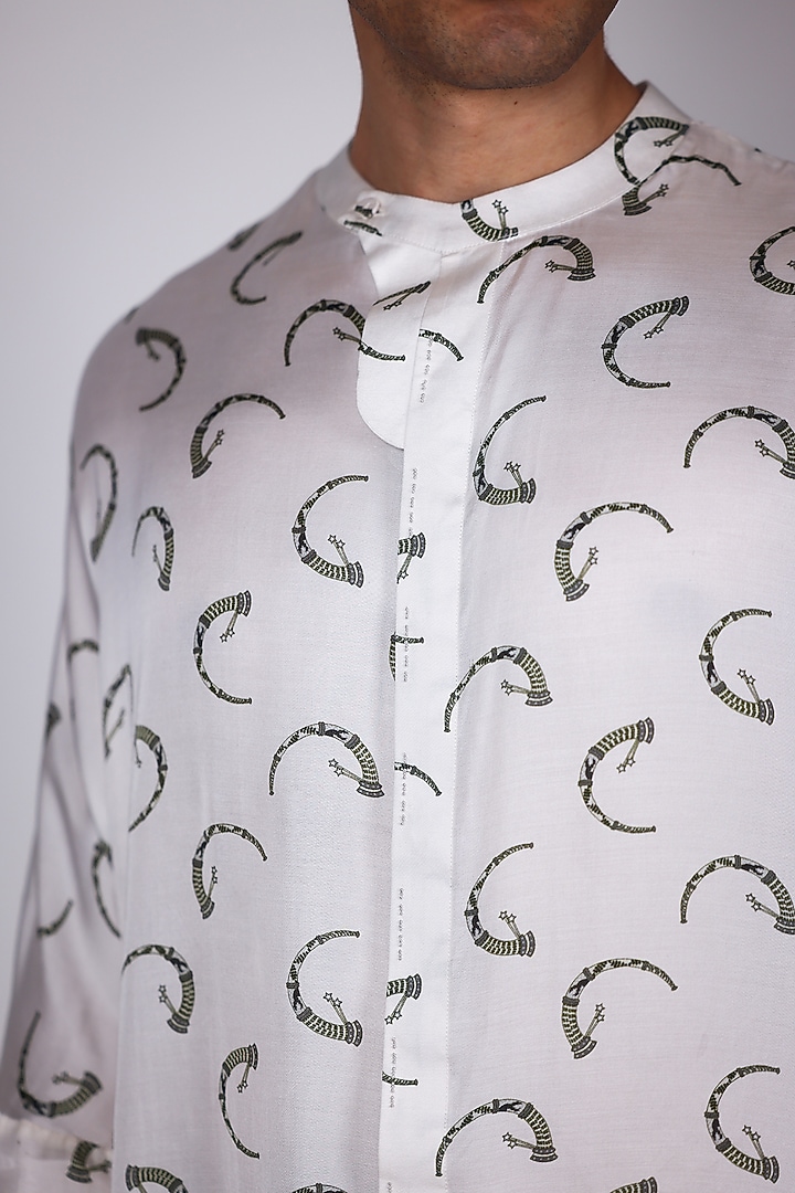 White Satin Printed Party Wear Shirt by Arya Giri Men at Pernia's Pop Up Shop