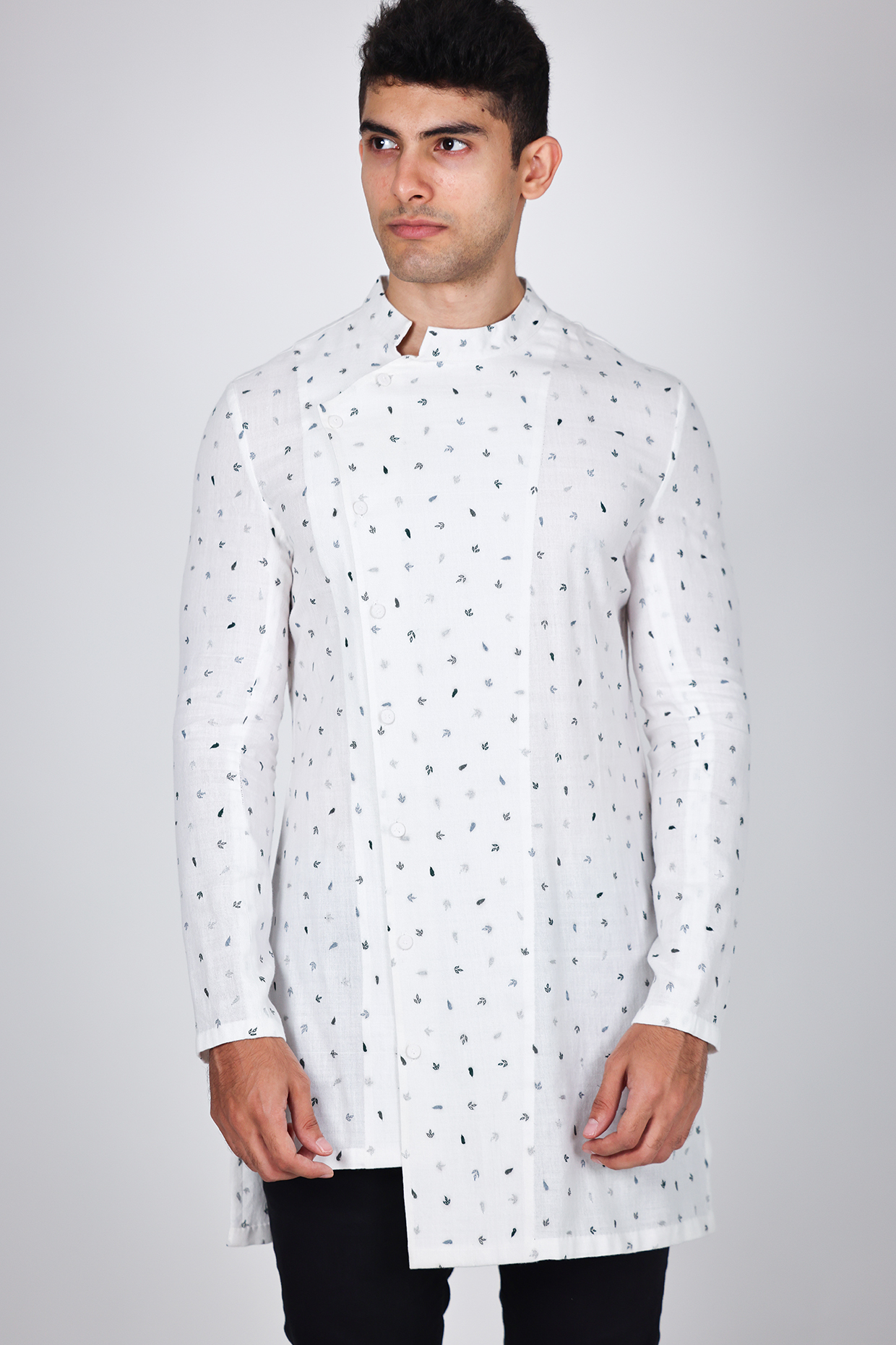 White Linen Hand Embroidered Shirt by Arya Giri Men