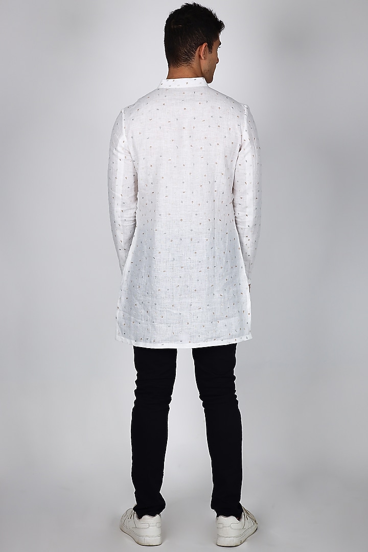 White Linen Hand Embroidered Party Wear Shirt by Arya Giri Men at Pernia's Pop Up Shop