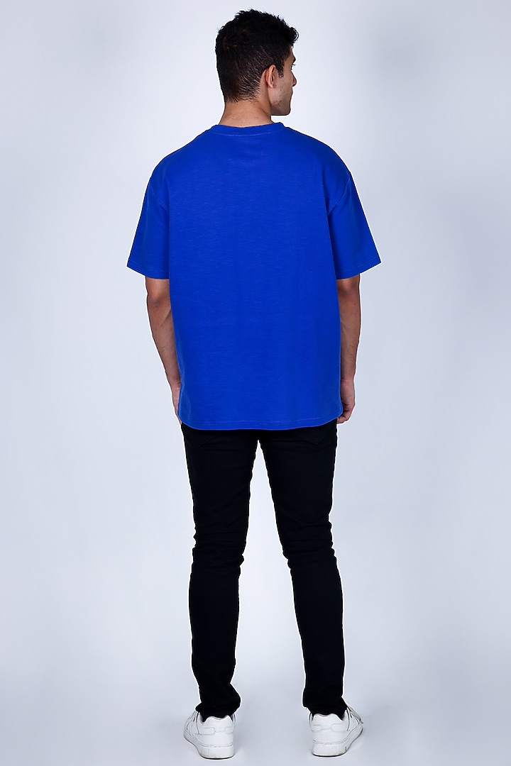 Blue Cotton Hand Embroidered T-Shirt by Arya Giri Men at Pernia's Pop Up Shop