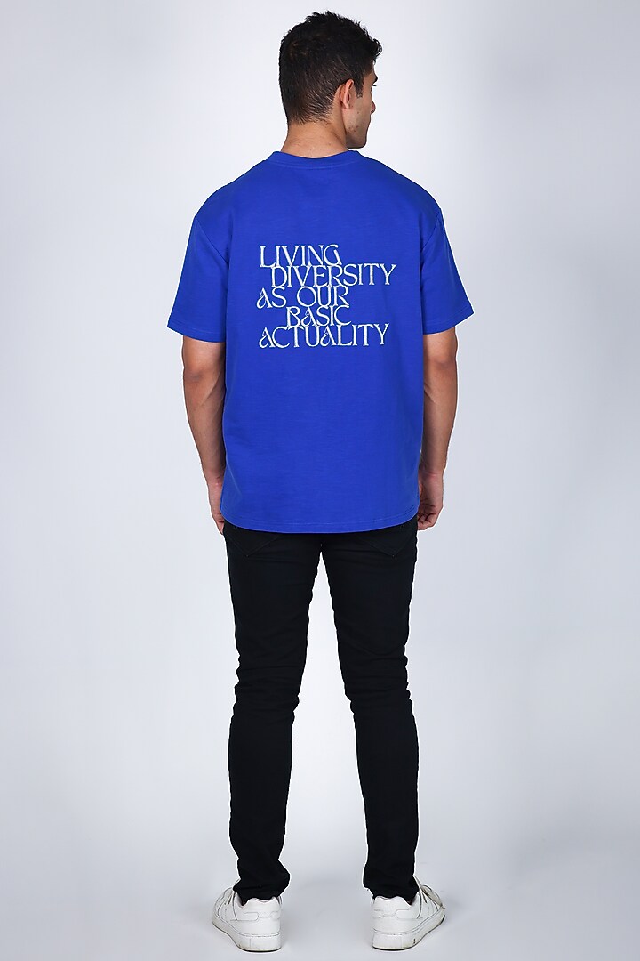 Blue Cotton Hand Embroidered T-Shirt by Arya Giri Men at Pernia's Pop Up Shop