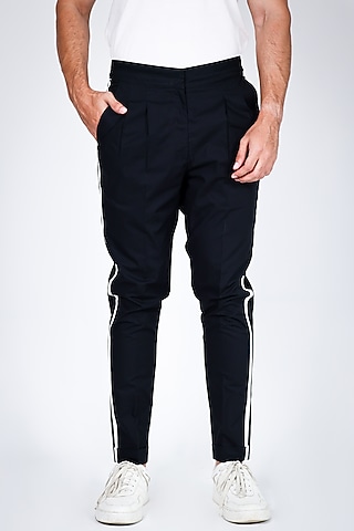 Black Poplin Embroidered Trousers by Arya Giri Men