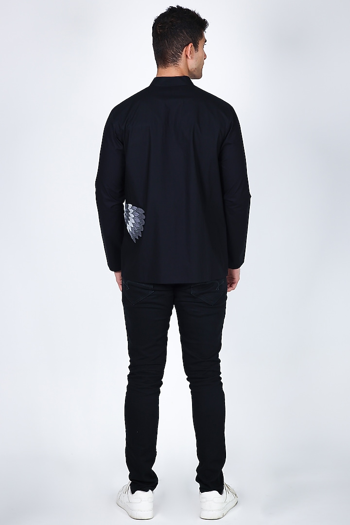 Black Poplin Hand Embroidered Party Wear Shirt by Arya Giri Men at Pernia's Pop Up Shop