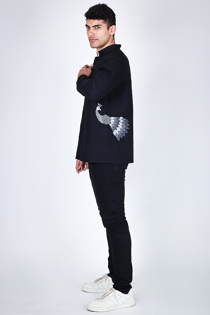 Black Poplin Hand Embroidered Party Wear Shirt by Arya Giri Men at Pernia's Pop Up Shop