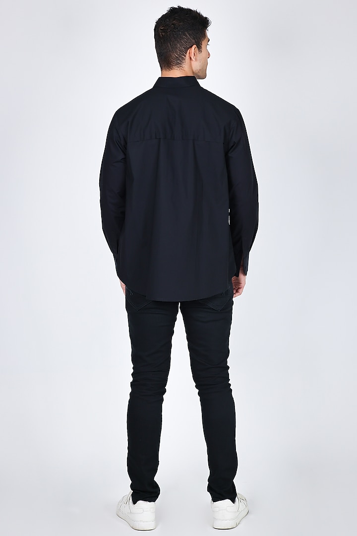 Black Poplin Hand Embroidered Party Wear Shirt by Arya Giri Men at Pernia's Pop Up Shop