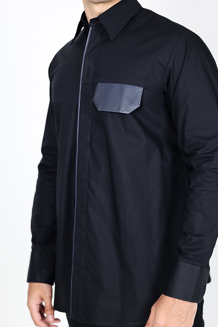 Black Poplin Hand Embroidered Party Wear Shirt by Arya Giri Men at Pernia's Pop Up Shop