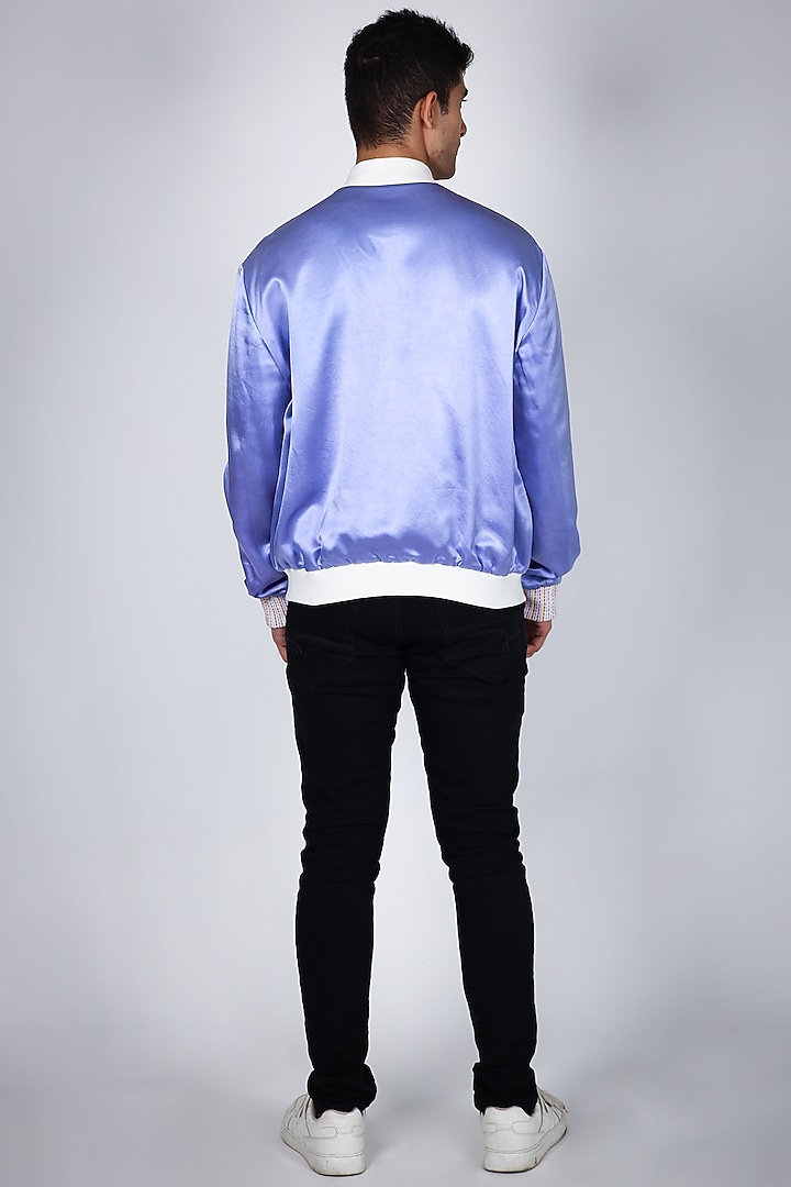 Purple Satin Hand Embroidered Bomber Jacket by Arya Giri Men at Pernia's Pop Up Shop
