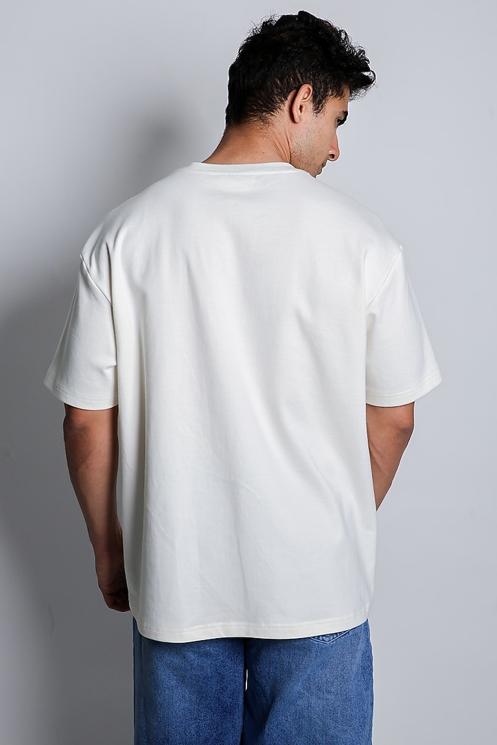 White Cotton Knit Embroidered T-Shirt by Arya Giri Men at Pernia's Pop Up Shop