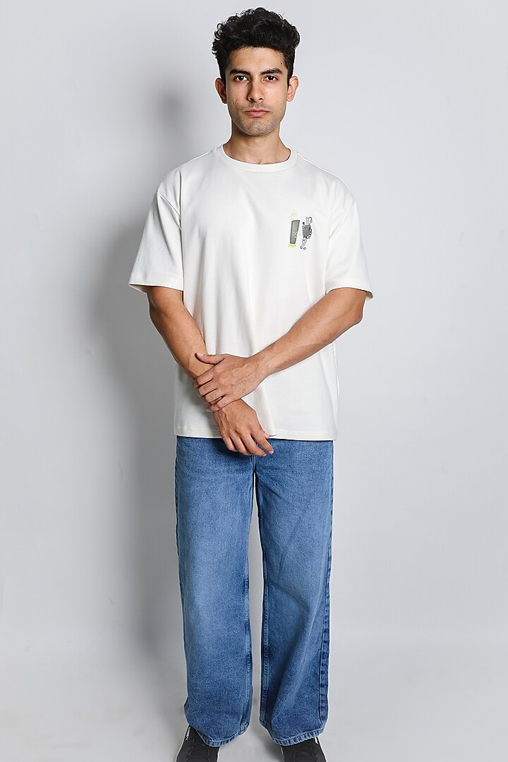 White Cotton Knit Embroidered T-Shirt by Arya Giri Men at Pernia's Pop Up Shop